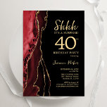 Convite Red Black Dourado Agate Surprise aniversário de 40<br><div class="desc">Vermelho, preto e ouro agitam o convite de festas aniversário de 40 anos surpresa. Elegante design moderno com aquarela agate marble geode background, faux glitter gold e typografia script font. Trendy convida o cartão perfeito para uma comemoração de dia das mulheres na moda. Impressos convites Zazzle ou modelo de impressão...</div>
