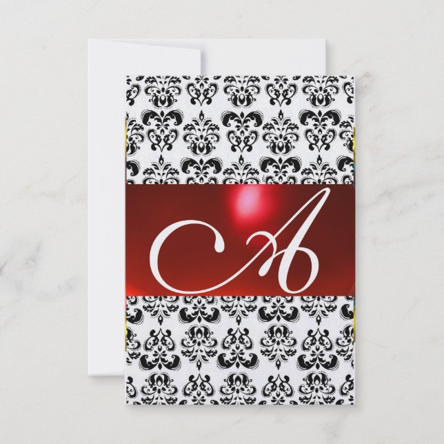Convite RED BLACK GEM MONOGRAM RSVP White (Frente)