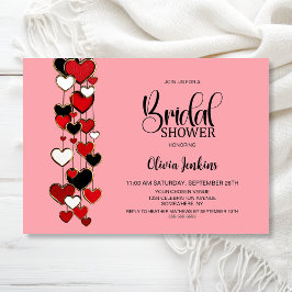 Convite Red Black Hearts Bridal Shower