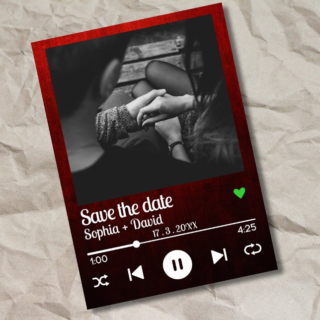 Convite Red Black Music Playlist Song Photo Save the Date  (Criador carregado)