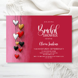 Convite Red Black Pink Hearts Bridal Shower