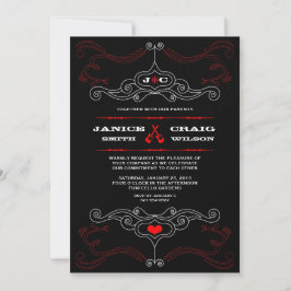 Convite Red & Black Rock 'n' Roll Music Themed Weding