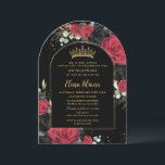 Convite Red Black Rosa Floral Quinceanera Sweet 16 Arch<br><div class="desc">Adicione um toque de elegância à sua ocasião especial com nossos luxuosos convites de arco floral preto e rosa vermelha, com uma coroa de princesa de ouro, uma armação de arco de ouro e sotaques de ouro refinados. Ideal para quinceañeras, Sweet 16, 18 aniversários, bolas de debutante e outras celebrações...</div>