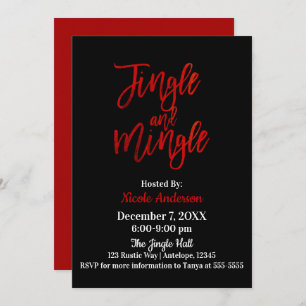 Convite Red Black Sleek Modern Jingle & Mingle Party