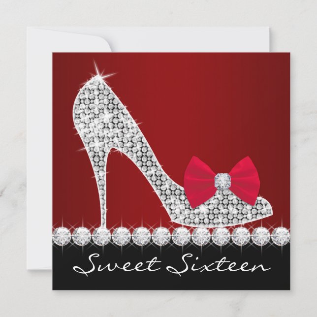 Convite Red Black Sweet High Heels Dezesseis Festas de ani (Frente)