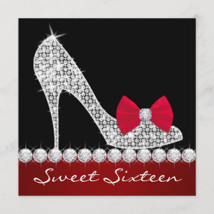 Convite Red Black Sweet High Heels Dezesseis Festas de ani