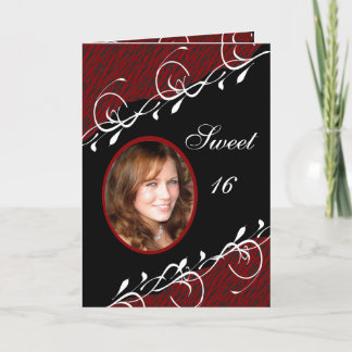 Convite Red & Black Zebra Sweet 16  Birthday Photo Card