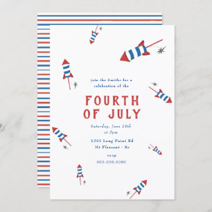 Convite Red Blue Firework Foguetes 4 de julho Festa Invita