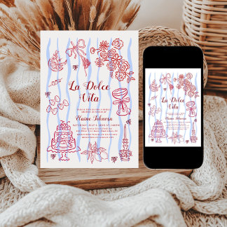 Convite Red Blue Lemon La Dolce Vita Bridal Shower