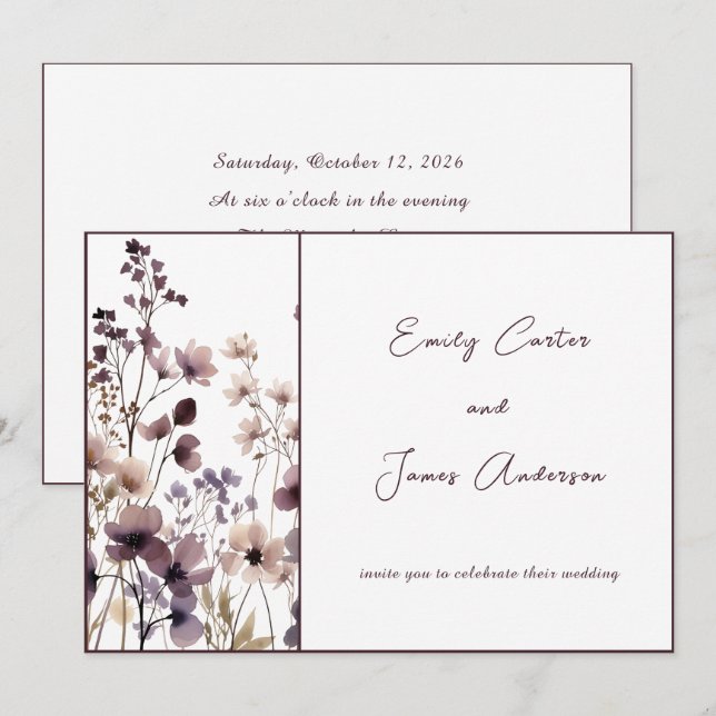 Convite Red Blush Floral Wedding Elegant Romantic (Frente/Verso)