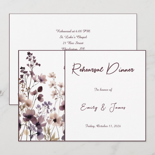 Convite Red Blush Floral Wedding Elegant Romantic (Frente/Verso)