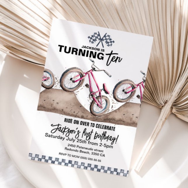 Convite Red BMX birthday invitation, Any age, Dirt bike (Red BMX birthday invitation, dirt bike party, any age)