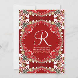 Convite Red Bohemian Batik Monograma Casado 5X7