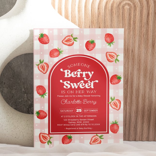 Convite Red Boho Strawberry Berry Sweet Baby Girl Chá (Criador carregado)