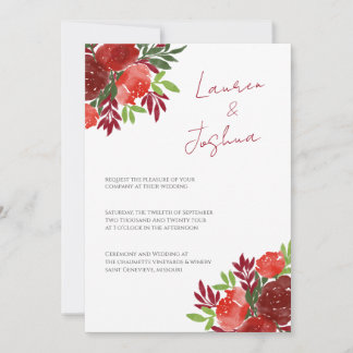 Convite Red Bold Floral Themed Casamento