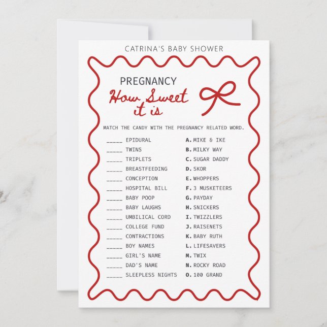 Convite Red Bow Baby Shower - Editable Name, 5x7 (Frente)