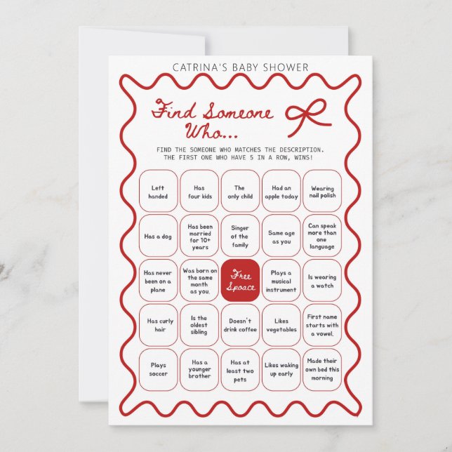Convite Red Bow Baby Shower - Editable Name, 5x7 Invitatio (Frente)