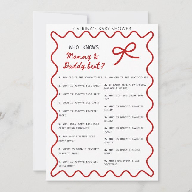 Convite Red Bow Baby Shower - Editable Name, 5x7 Invitatio (Frente)