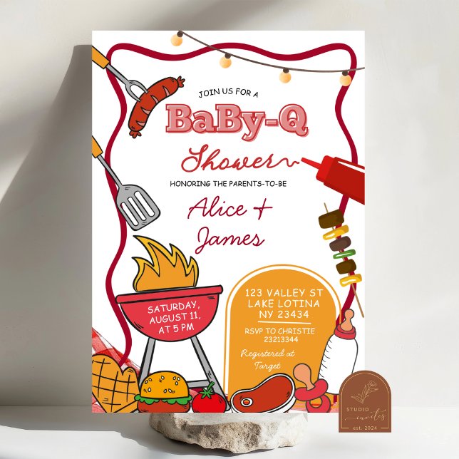 Convite Red Bow Backyard BabyQ Baby Shower (Criador carregado)