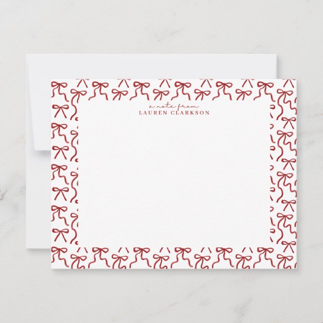 Convite Red Bow Border Valentine's Day Note Card (Frente)