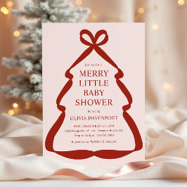 Convite Red Bow Christmas Tree Merry Little Baby Shower