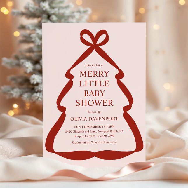 Convite Red Bow Christmas Tree Merry Little Baby Shower (Criador carregado)