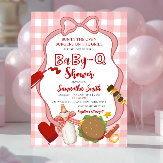 Convite Red Bow Gingham  Babyq baby shower invitation (Criador carregado)