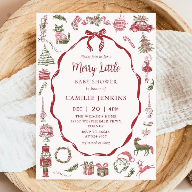 Convite Red Bow Merry Little Baby Shower Invitation (Criador carregado)