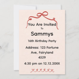 Convite Red Bow Party Invitation | Elegant Ribbon Bow 