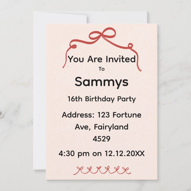 Convite Red Bow Party Invitation | Elegant Ribbon Bow  (Frente)
