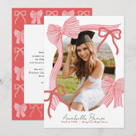 Convite Red Bows Photo Message Graduation Announcement