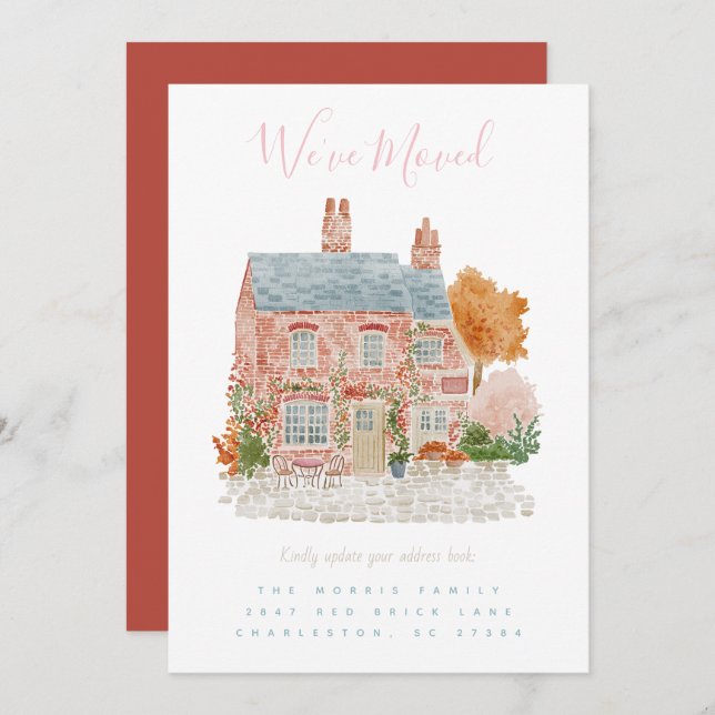 Convite Red Brick Home Moving Announcement  (Frente/Verso)