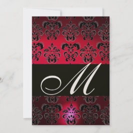 Convite RED BURGUNDY BLACK DAMASK MONOGRAMA rubi champanhe