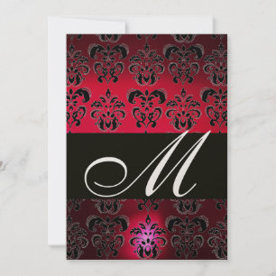 Convite RED BURGUNDY BLACK DAMASK MONOGRAMA rubi champanhe