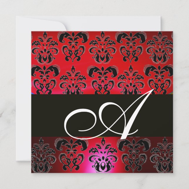 Convite RED BURGUNDY BLACK MONOGRAM, ruby white (Frente)