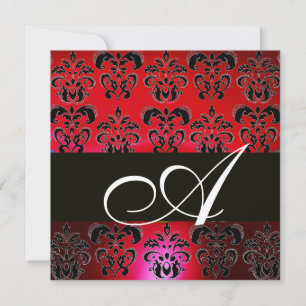 Convite RED BURGUNDY BLACK MONOGRAM, ruby white