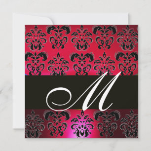 Convite RED BURGUNDY BLACK MONOGRAM, ruby white