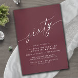 Convite Red Burgundy Escuro | Maroon 60.o aniversário<br><div class="desc">Mínimo elegante convites para 60 anos com título "60" em um roteiro manuscrito. Fonte branca sobre fundo vermelho escuro.</div>