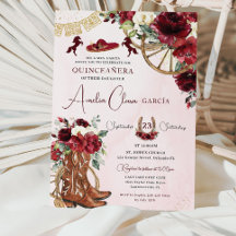 Red Burgundy Floral Charro Western Quinceanera