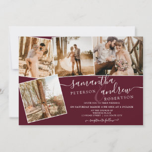 Convite Red Burgundy - script minimalista 5 fotos casament