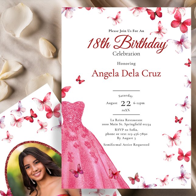 Convite Red Butterflies And Dress 18th Birthday Debut (Criador carregado)