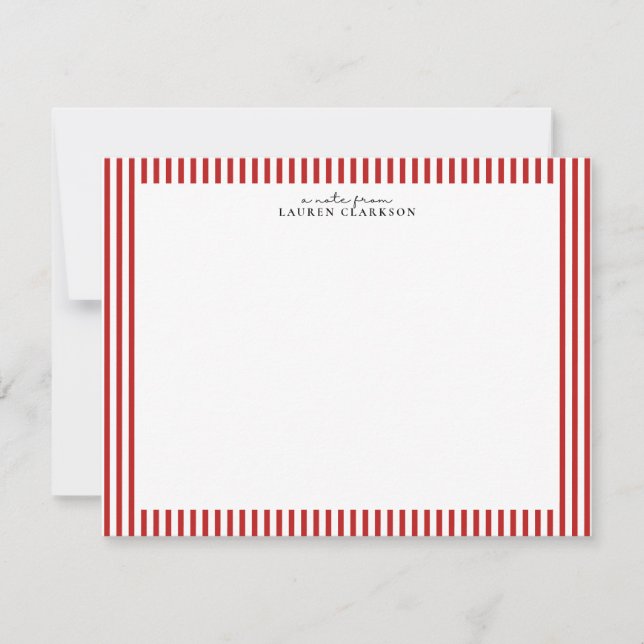 Convite Red Candy Stripe Modern Note Card (Frente)