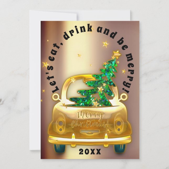 Convite Red Car Brunt Janta Árvore Dourada Glitter (Verso)