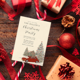 Convite Red Car with Christmas Tree and Festive Winter Pin