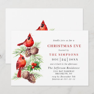 Convite Red Cardinal Holly Berry Holiday CHRISTMAS EVE