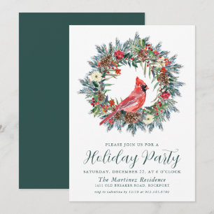 Convite Red Cardinal Wreath Party Brunch
