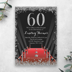 Convite Red Carpet Hollywood Silver Glitter 60º Aniversári