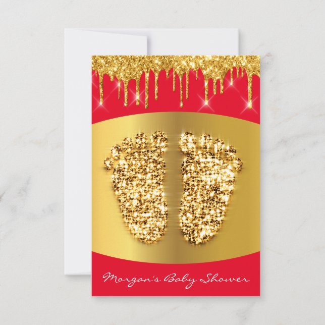 Convite Red Carpet Royal Chá de fraldas Feed Girl Dourado (Verso)