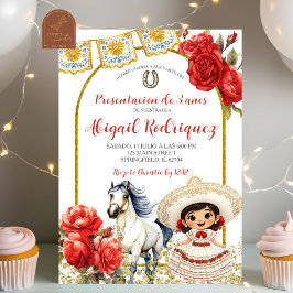 Convite Red Charra Rose Girl Presentacion de 3 anos Invita