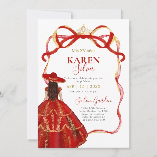 Convite Red Charro Quinceanera Invitation (Frente)